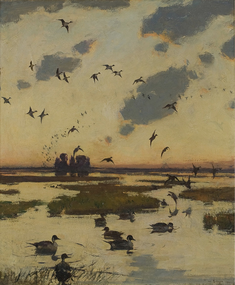 The Duck Marsh by Frank W. Benson, oil on canvas, 1921. Mass Audubon Collection; gift of Agnes S. Thompson Bristol, 1972.