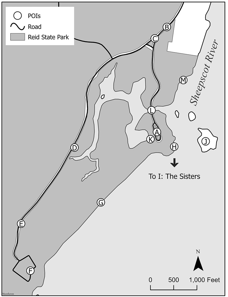 Map of Reid State Park, Georgetown, Maine.